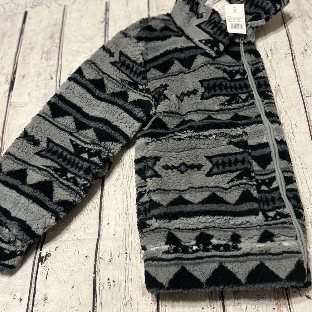 Grey and Black Disney Fleece Jacket with gold Mickey logo. Mens Sm and Med